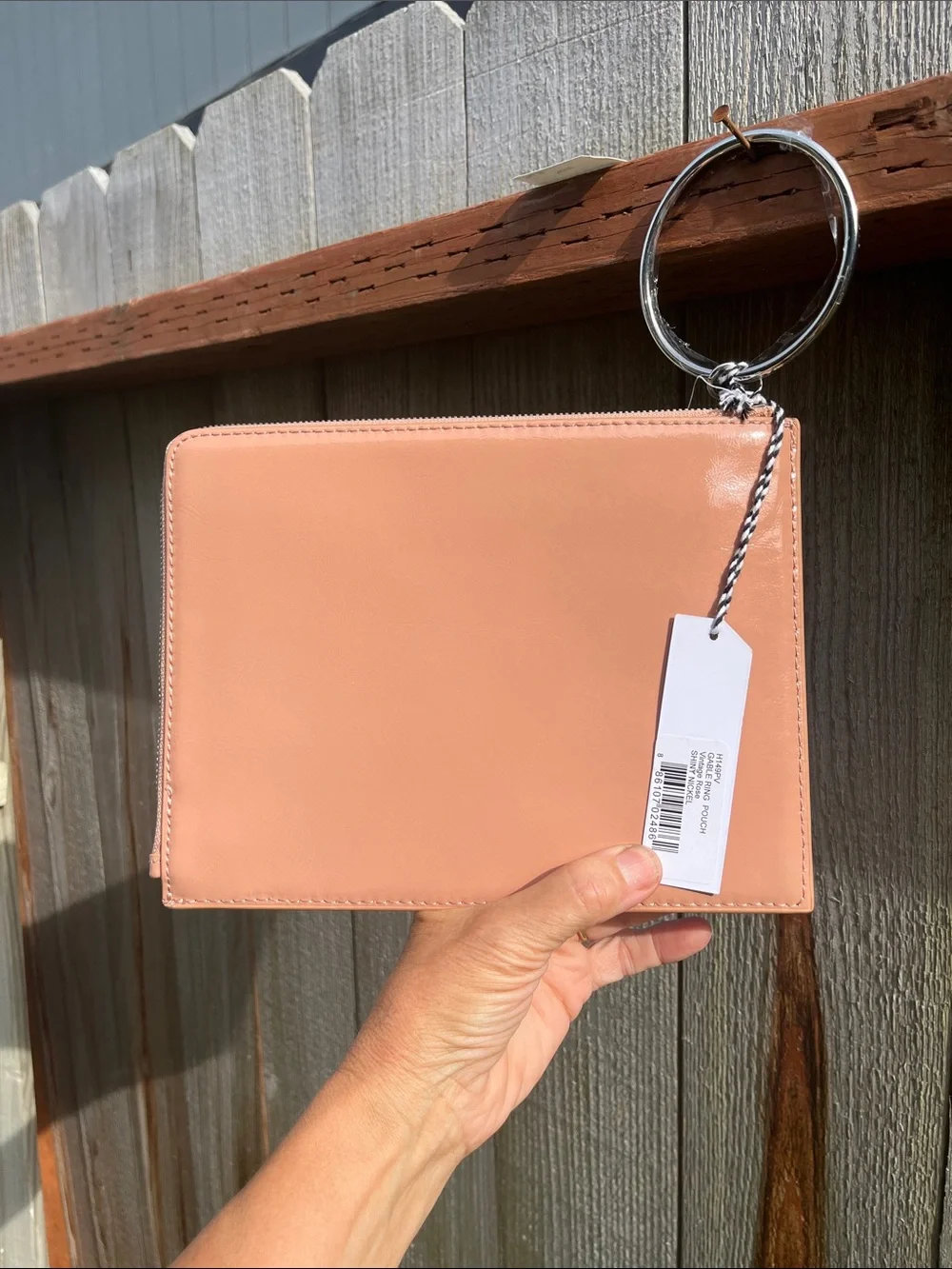 Thacker Peach Leather Wristlet with Silver Ring Handle